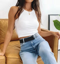Black Ribbed Square-Neck Crop Top