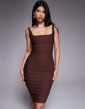 Chocolate Square-Neck Bodycon Midi Dress